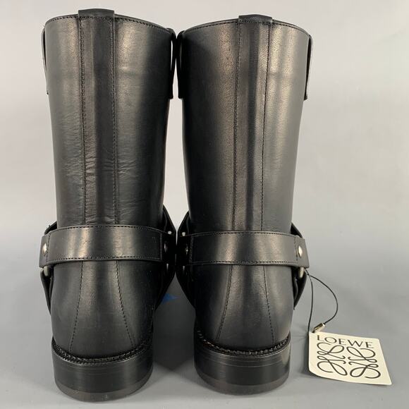 LOEWE Size 9 Campo Black Silver Harness Leather Pull On Boots - Picture 3 of 9